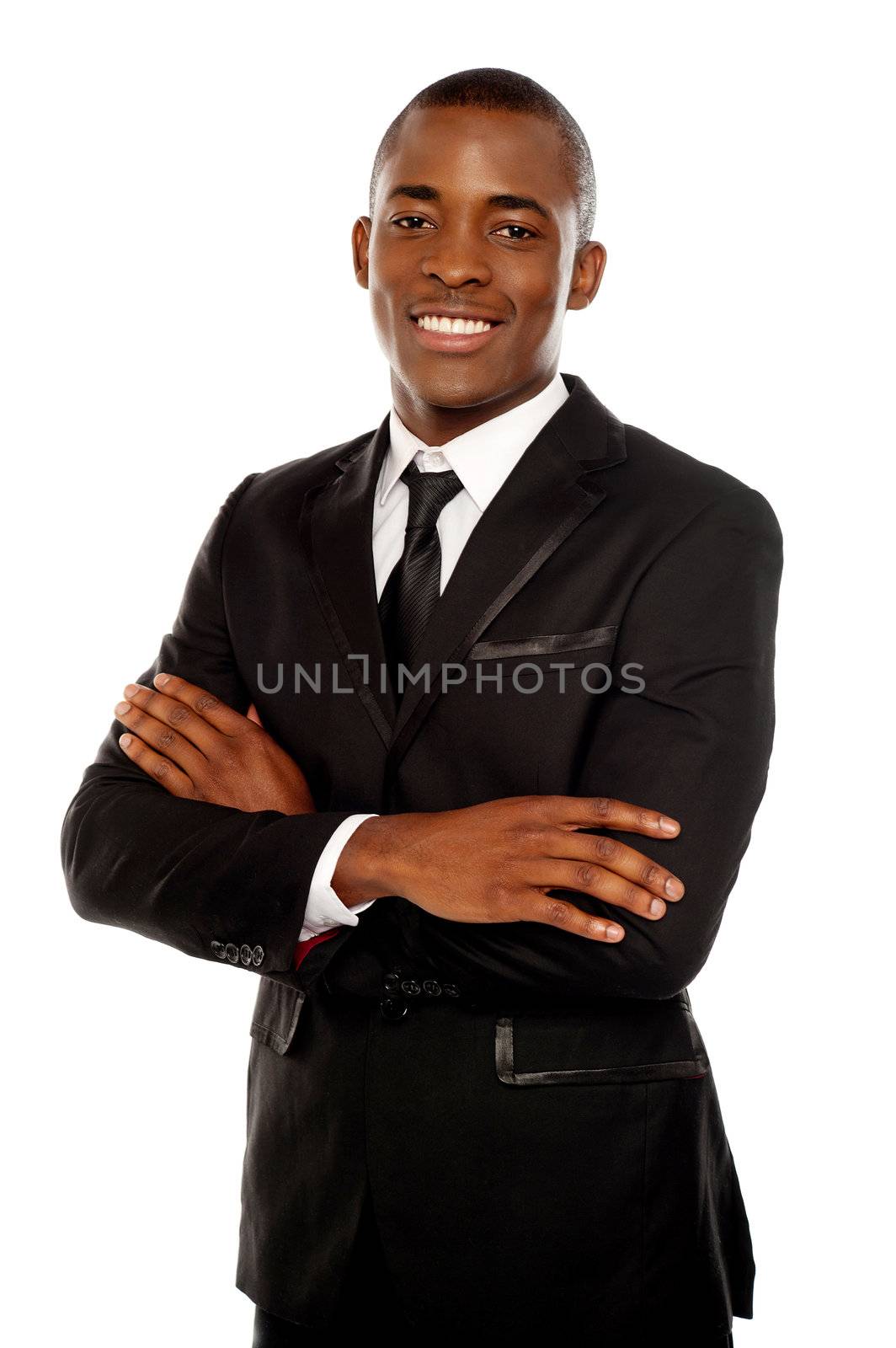 Stylish portrait of company ceo isolated over white and arms folded