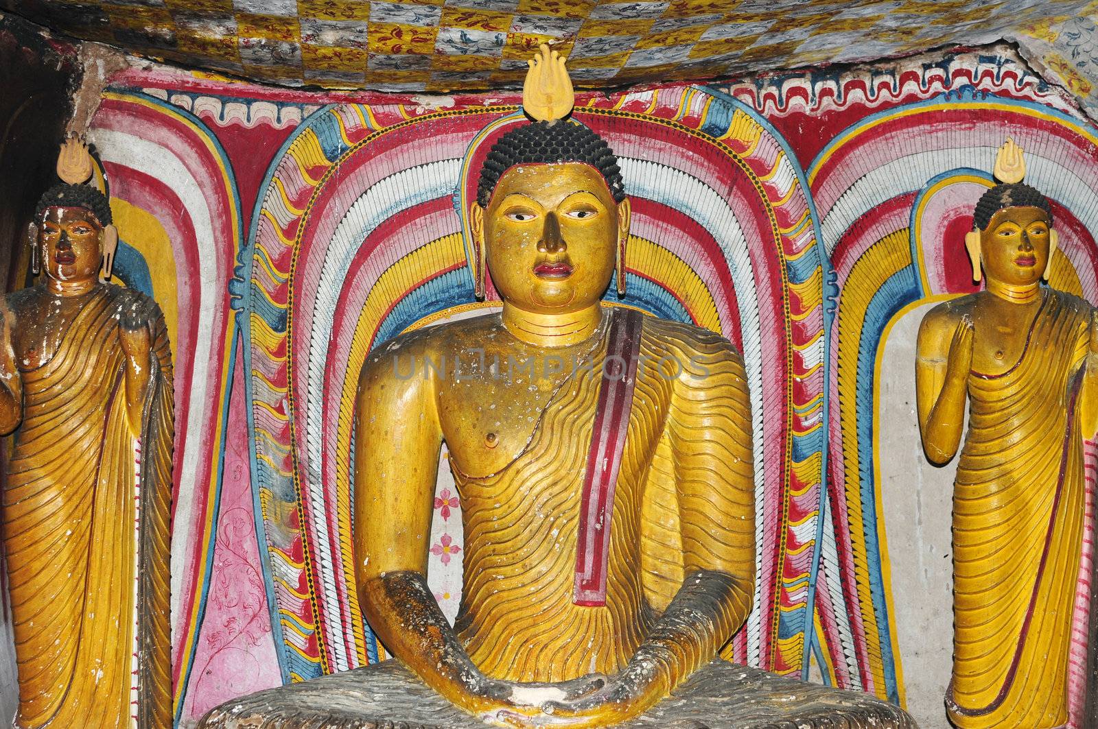 Group of a historic buddha statues in Sri Lanka