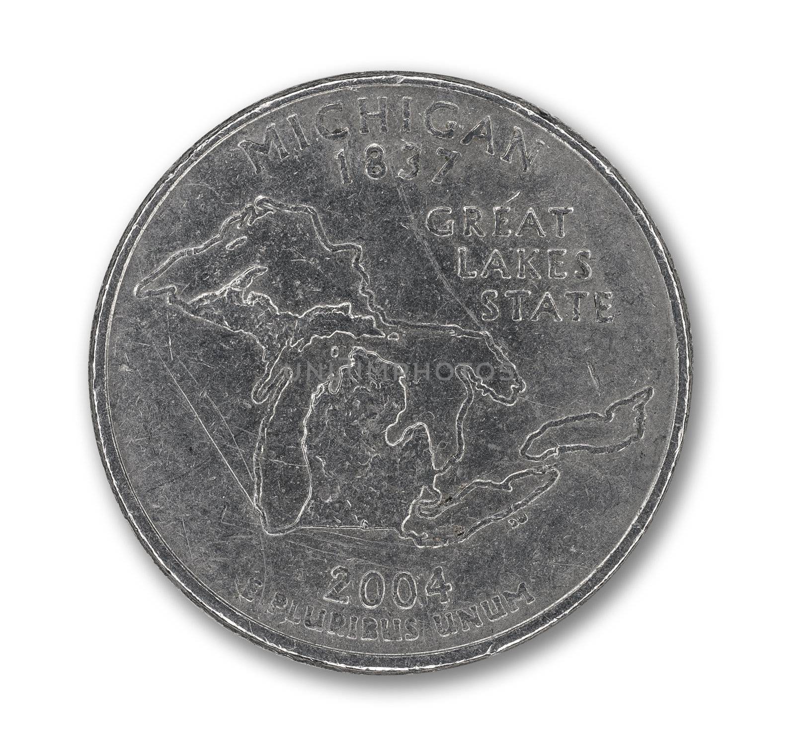 United States Michigan quarter dollar coin on white by Shane9