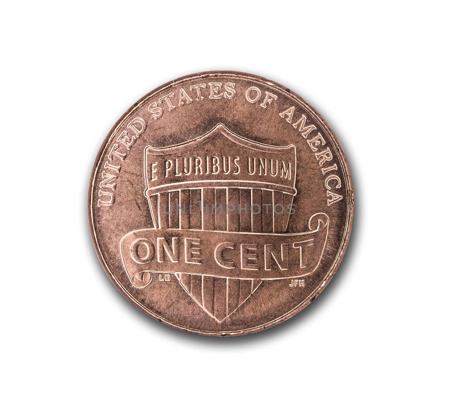 US copper penny on white background with clipping mask