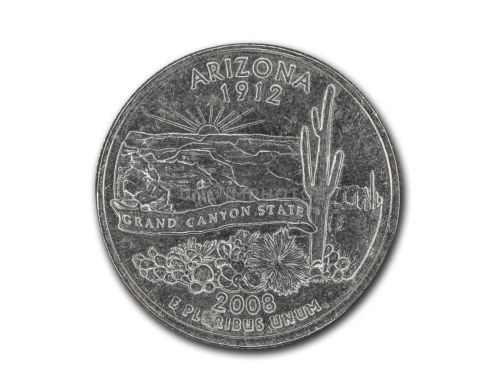 United States Arizona quarter dollar coin on white by Shane9