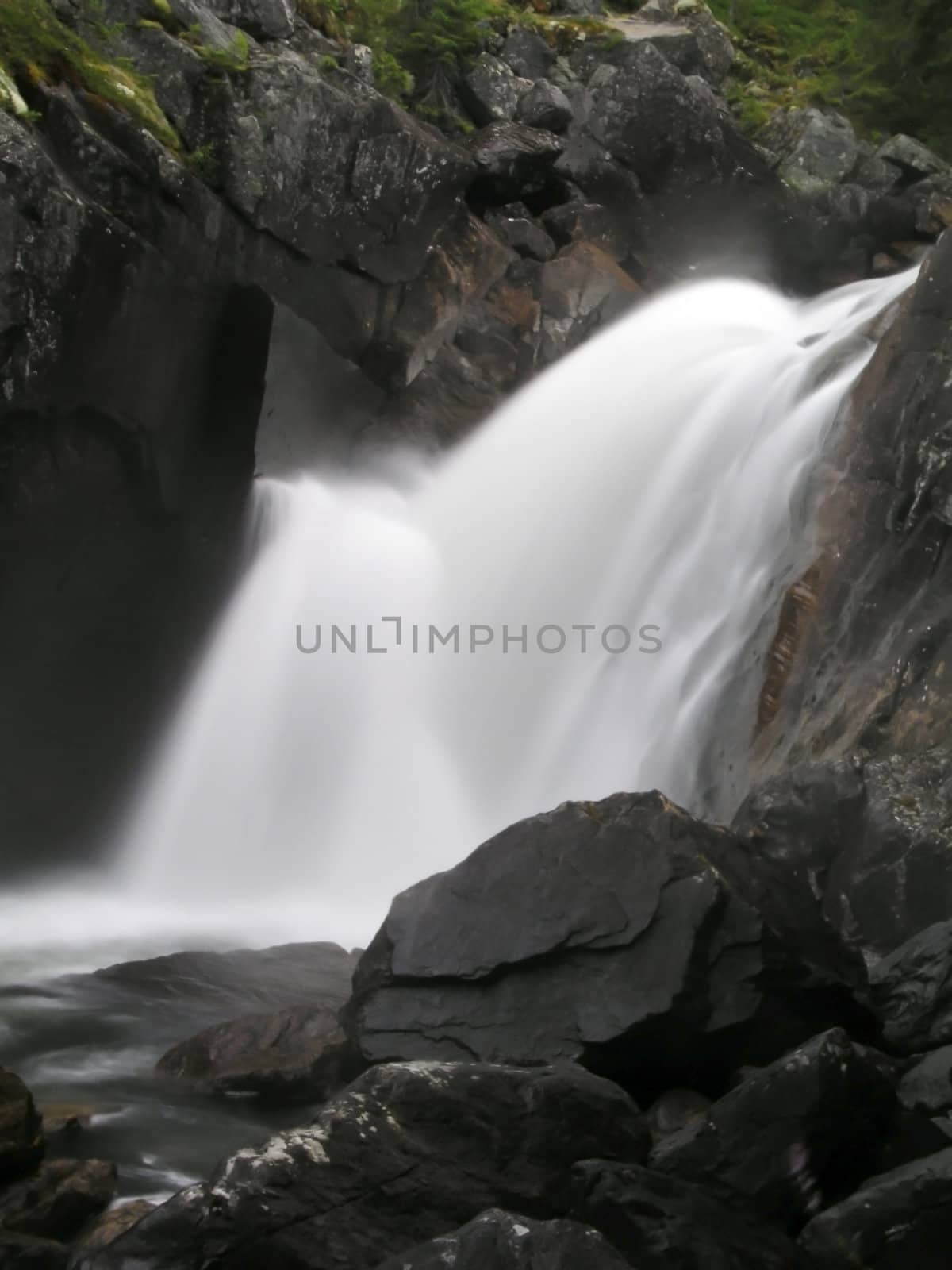 Nature landscape of mountain waterfall 
