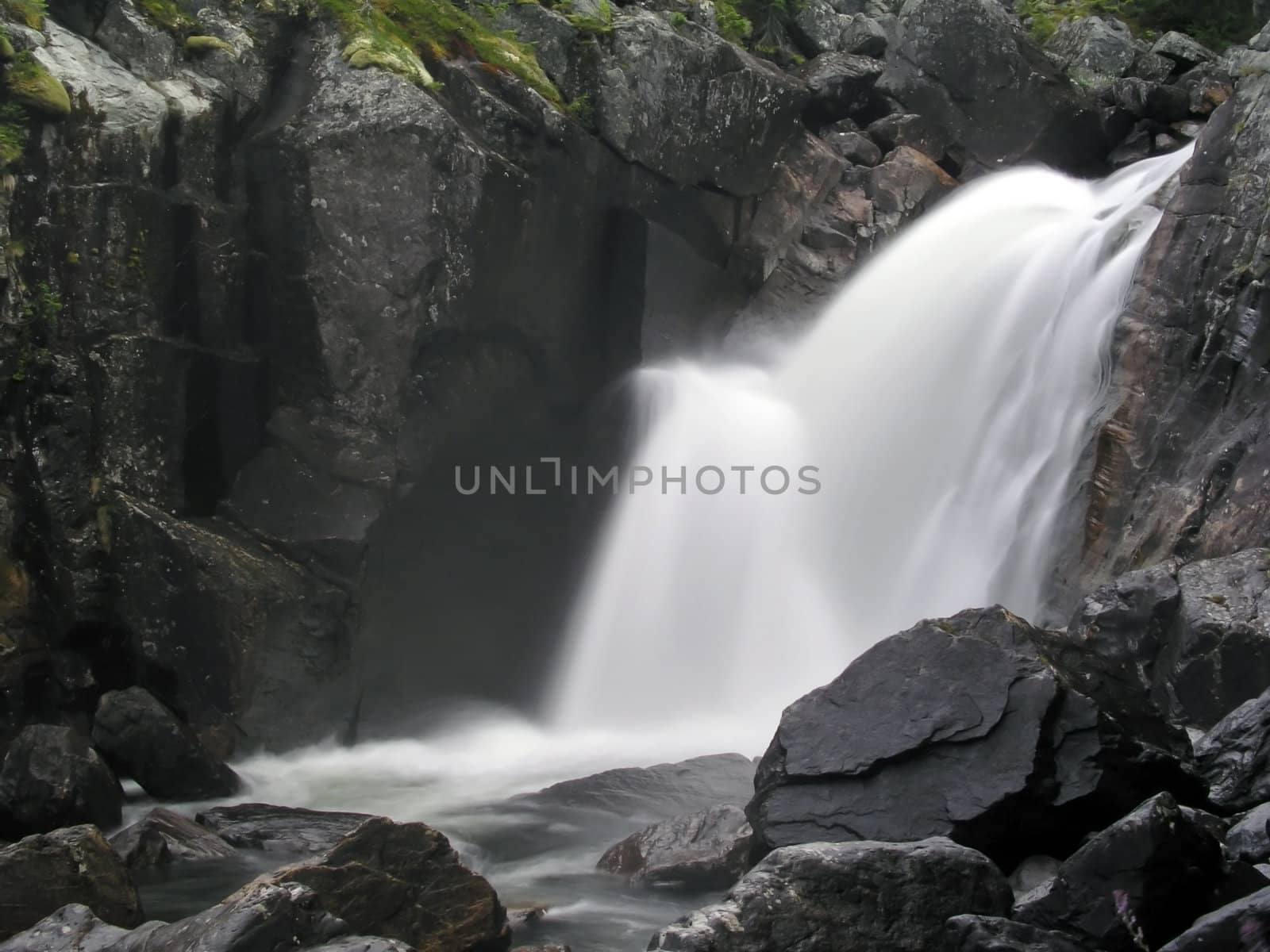 Nature landscape of mountain waterfall