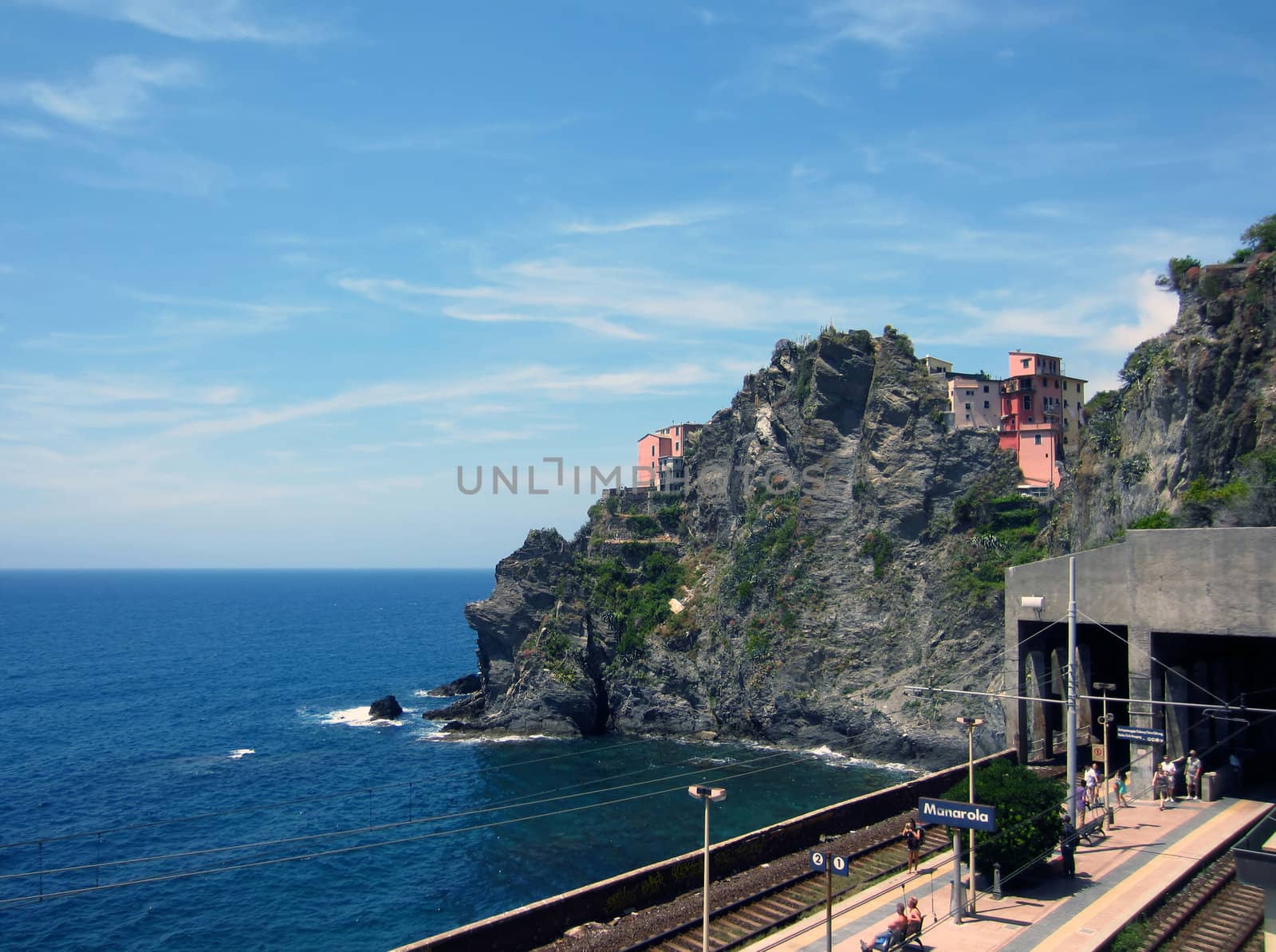 Railroad Station in Village on Italian Coast