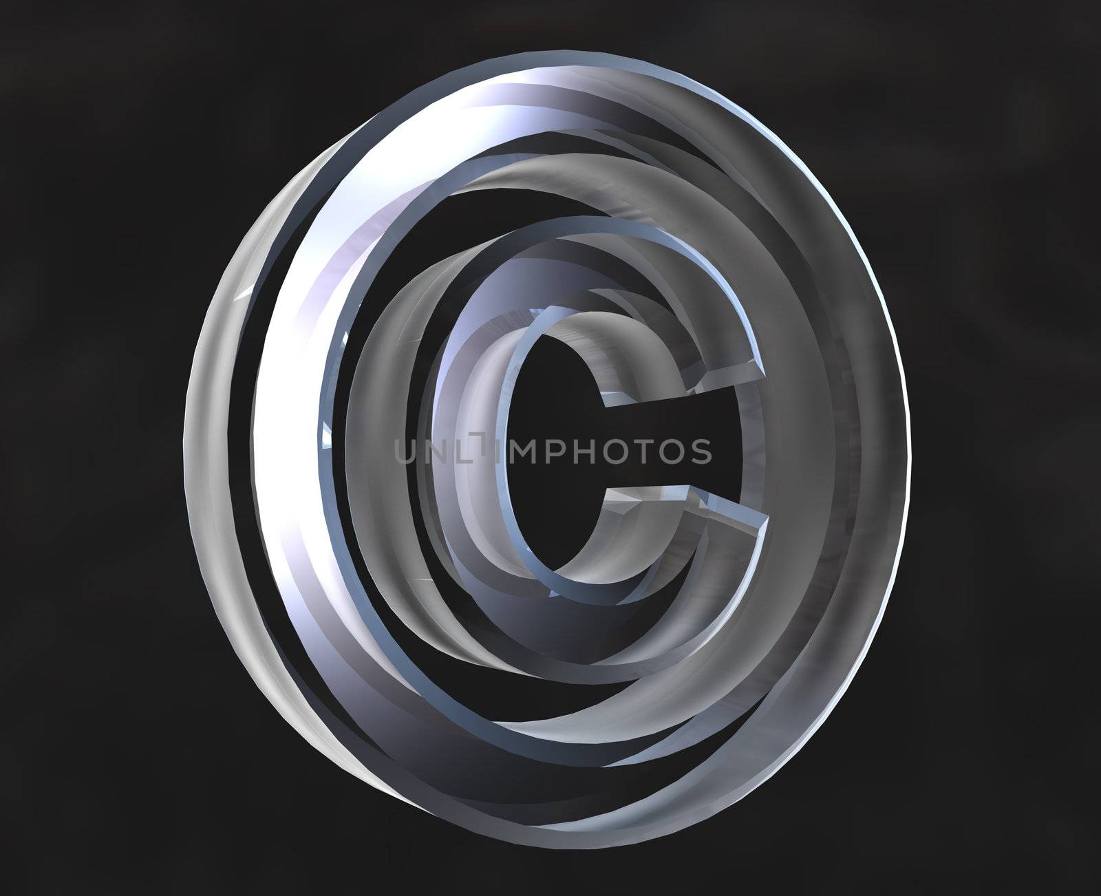 copyright symbol in transparent glass (3d made)