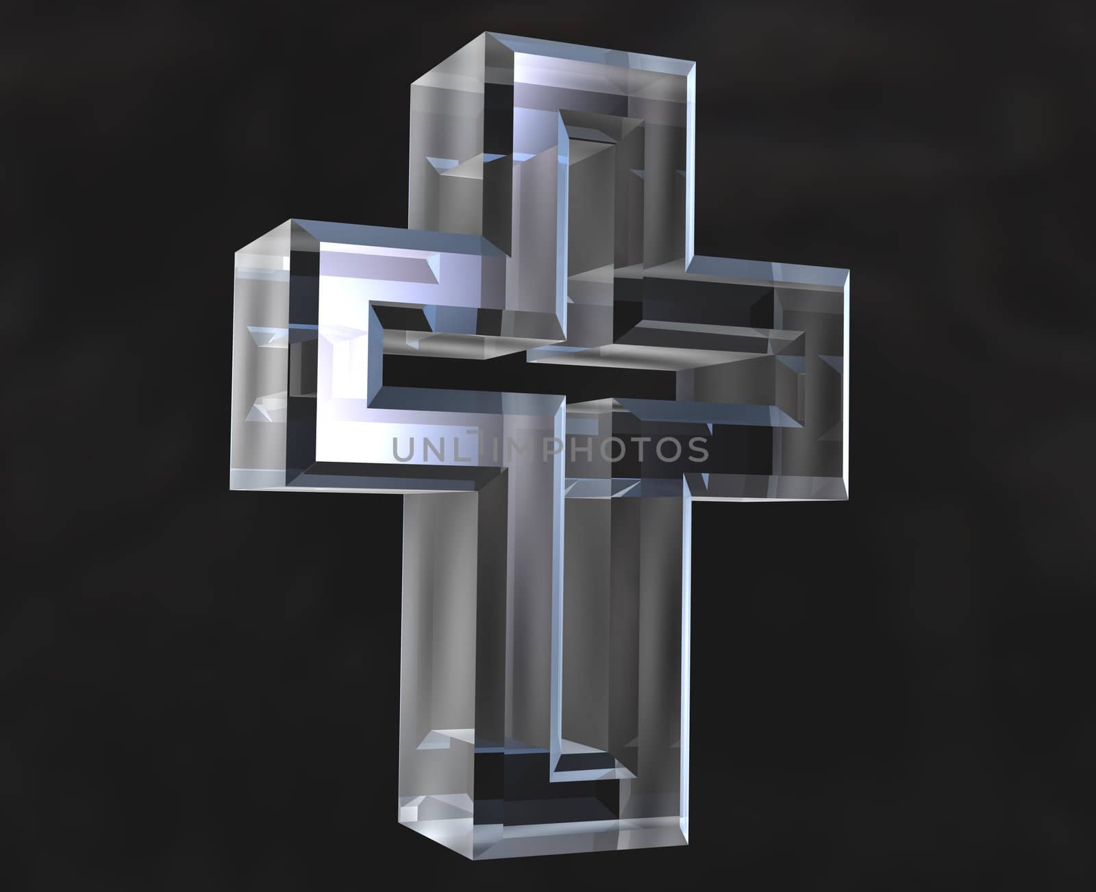 Cross symbol in transparent glass (3d made) 