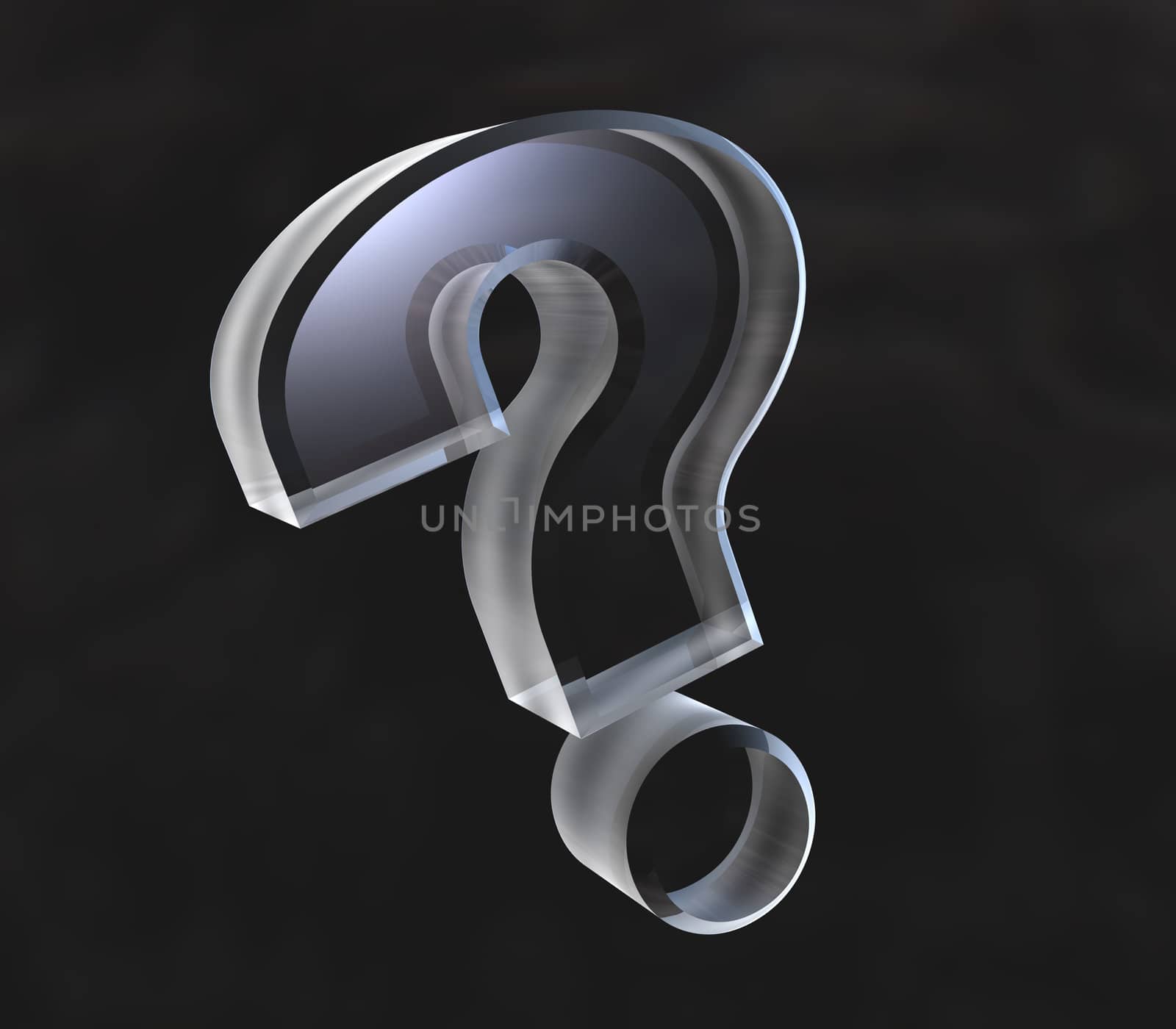 question mark, help symbol in transparent glass (3d made) 