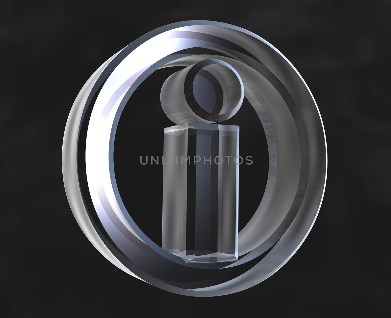 info symbol in transparent glass (3d made) 