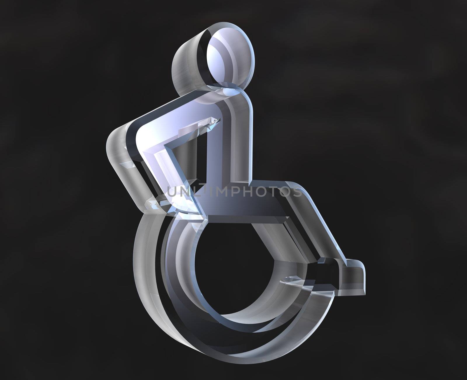 Universal wheelchair symbol in transparent glass (3d made) 