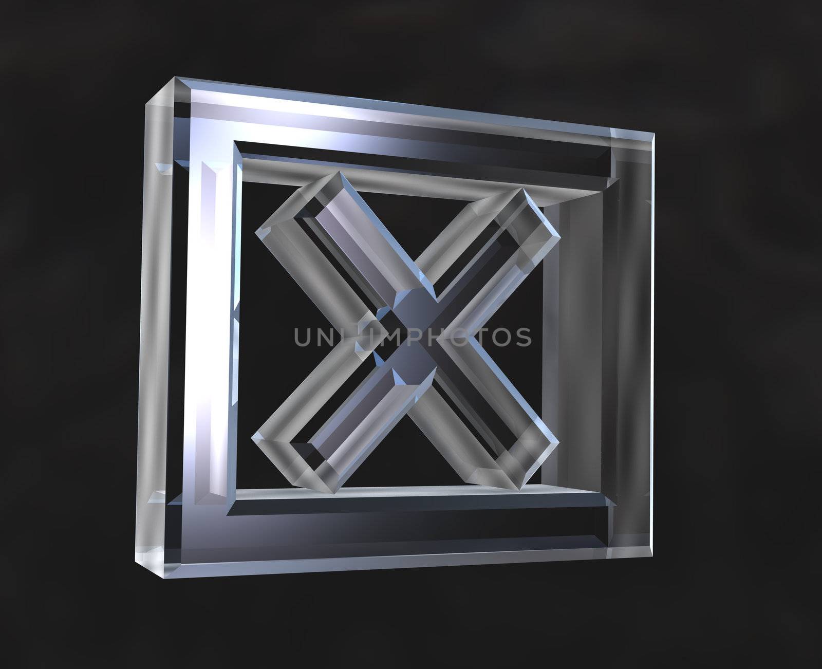 X Checked Box symbol in transparent glass (3d made) 