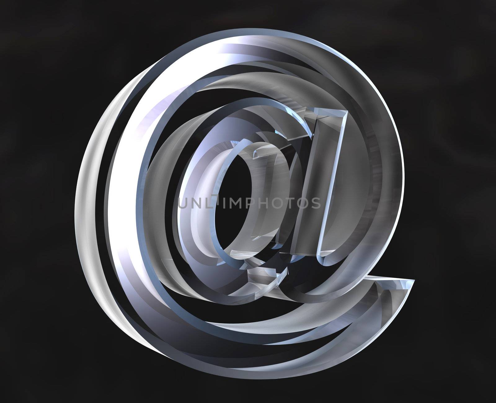 email symbol in transparent glass (3d made) 