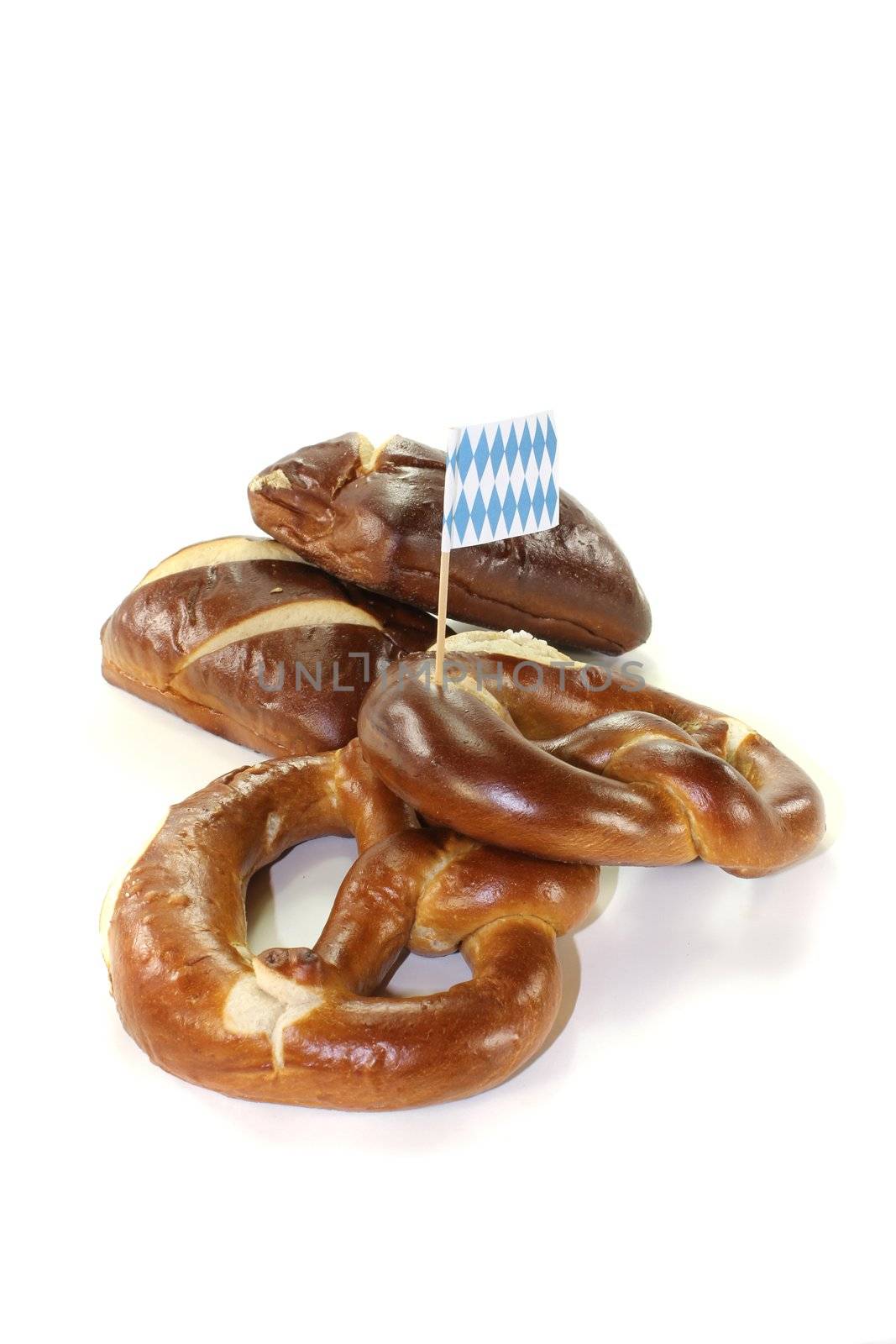 baked Bavarian pretzels on a bright background