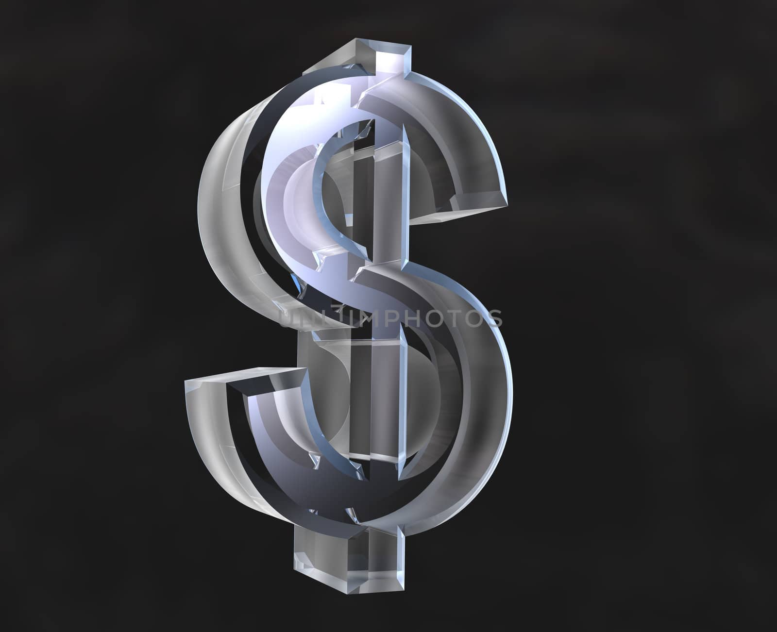 dollar symbol in transparent glass - 3d made