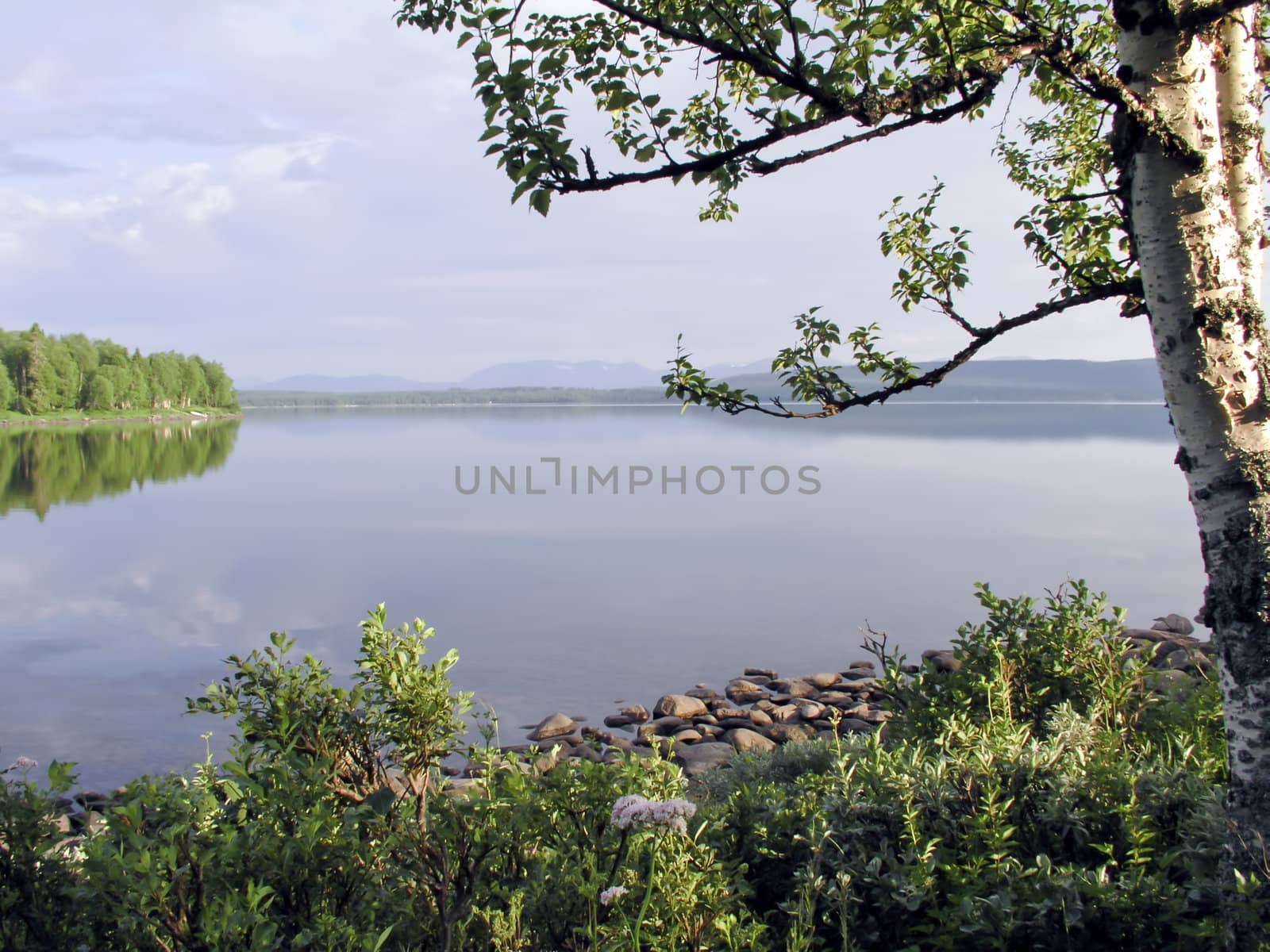 Beautiful landscape of blue sky and lake 
