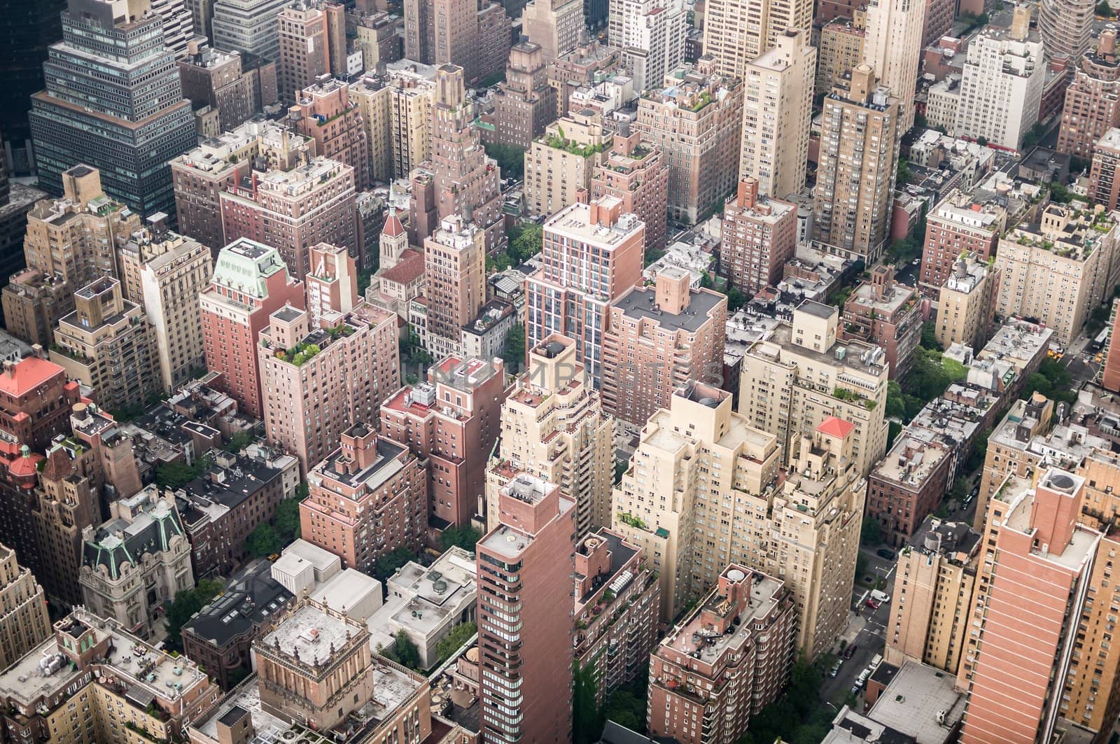 Aeriel shot of New York City buildings in Manhatten.