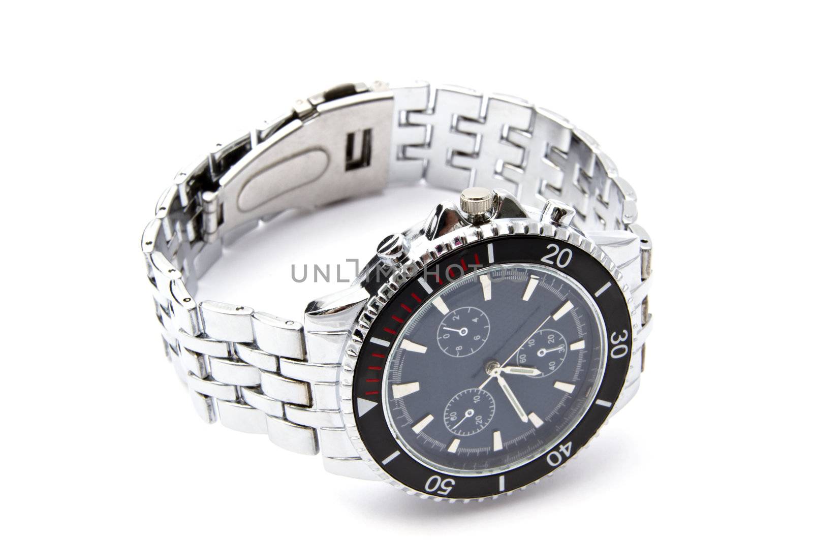 Fashion Wristwatch closeup on white background 