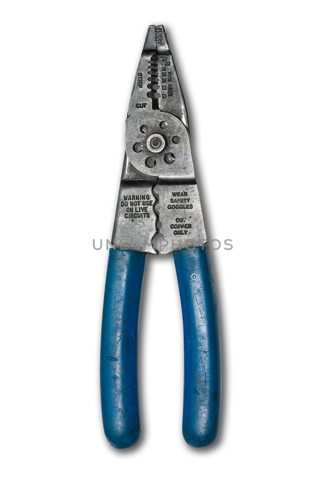 Used wire strippers tool on isolated background with clipping path