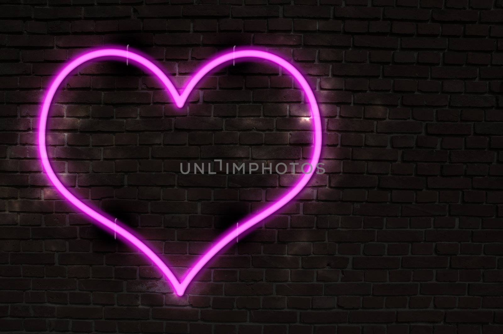 Glowing Neon Heart on Old Brick Wall