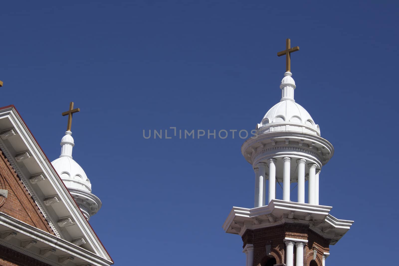 A vintage old church with blue skies