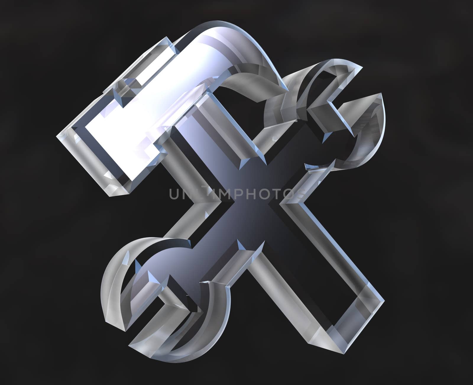 industrial working symbol in transparent glass (3d made) 