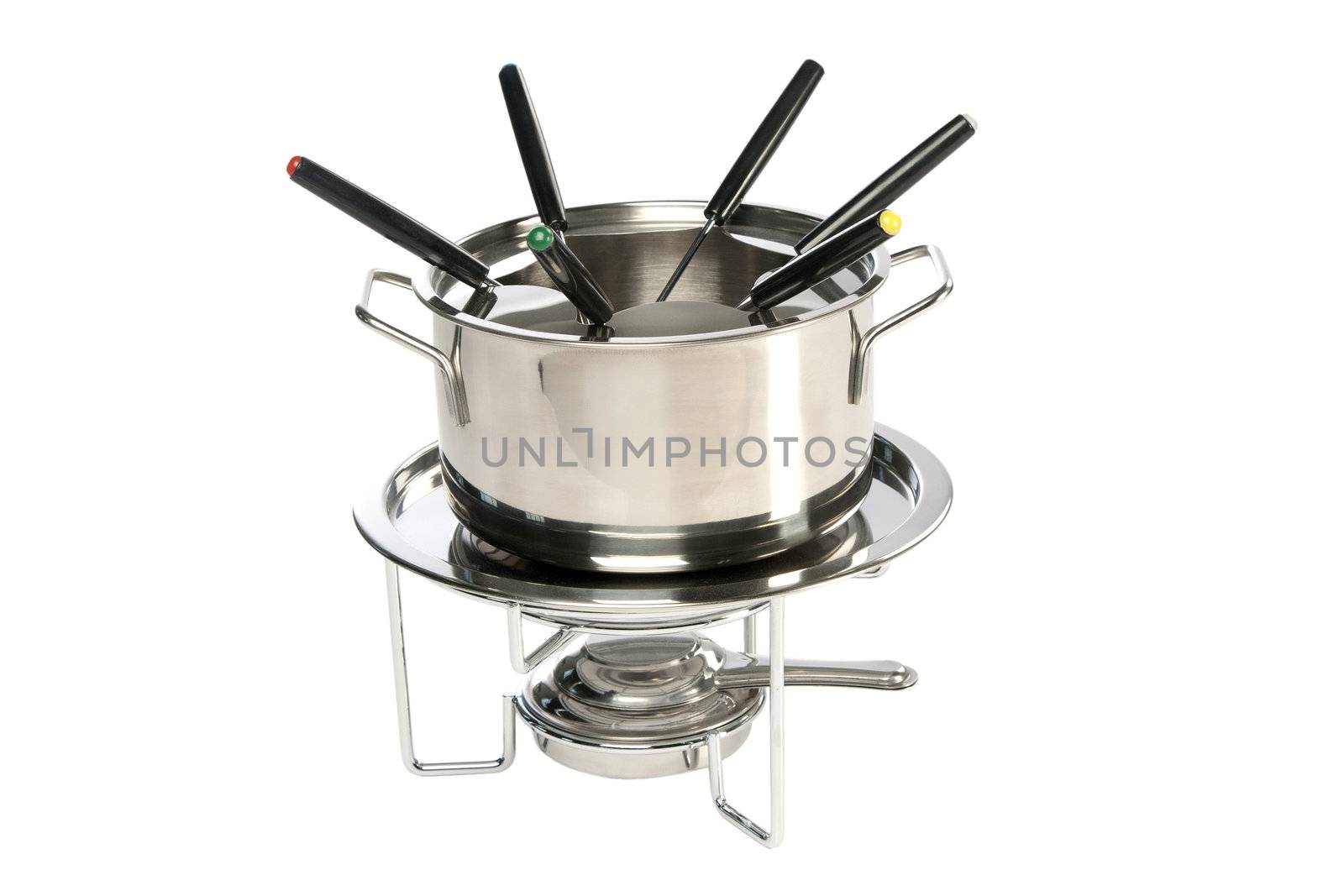 inox fondue set with silver colored forks