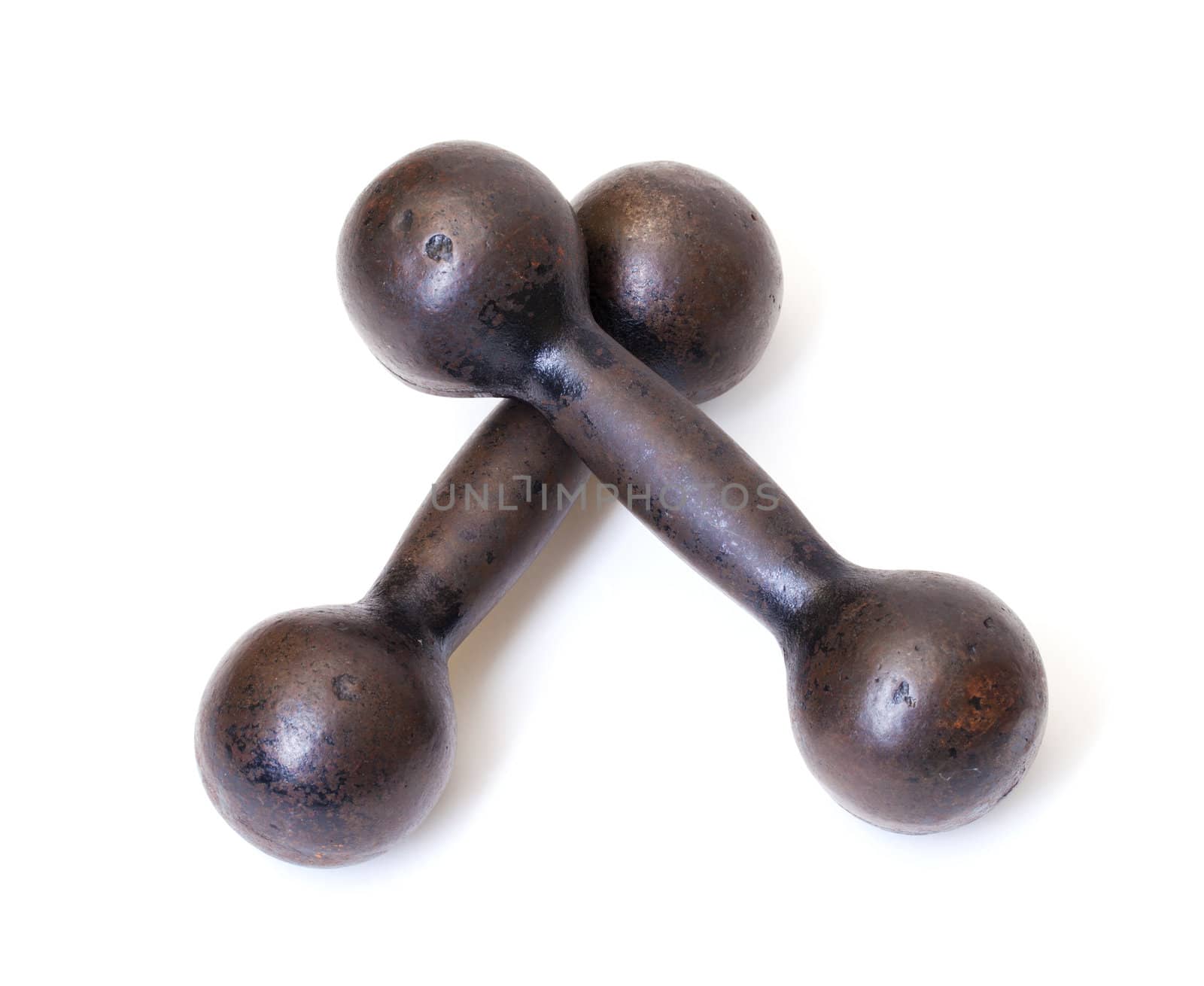 Old Rusty Dumbbells on white background