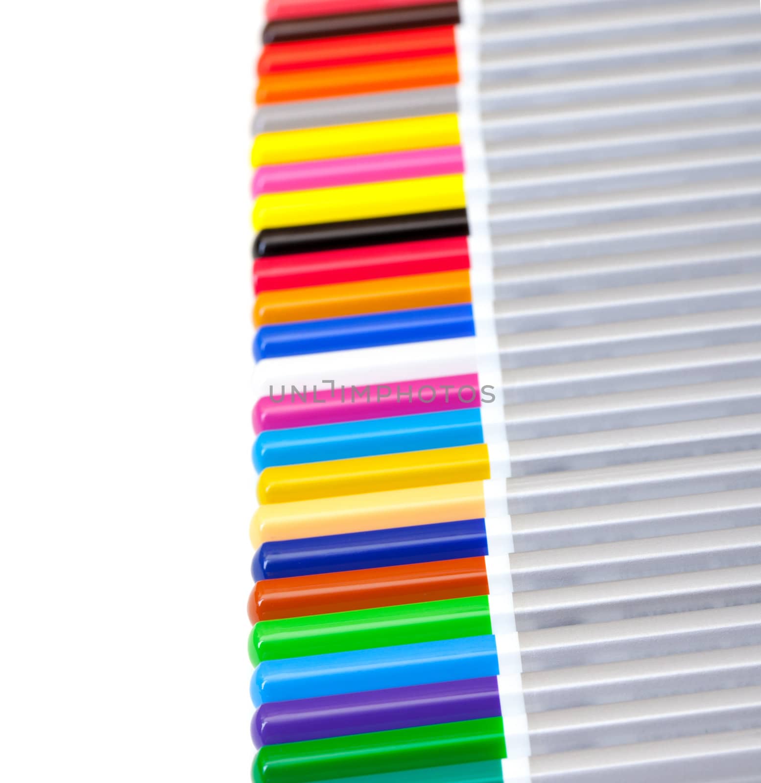 Multicolored Pencil, Arrangement in Row over white