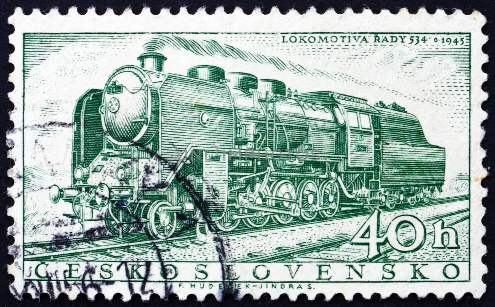 CZECHOSLOVAKIA - CIRCA 1956: a stamp printed in the Czechoslovakia shows Steam Locomotive, 1945, circa 1956