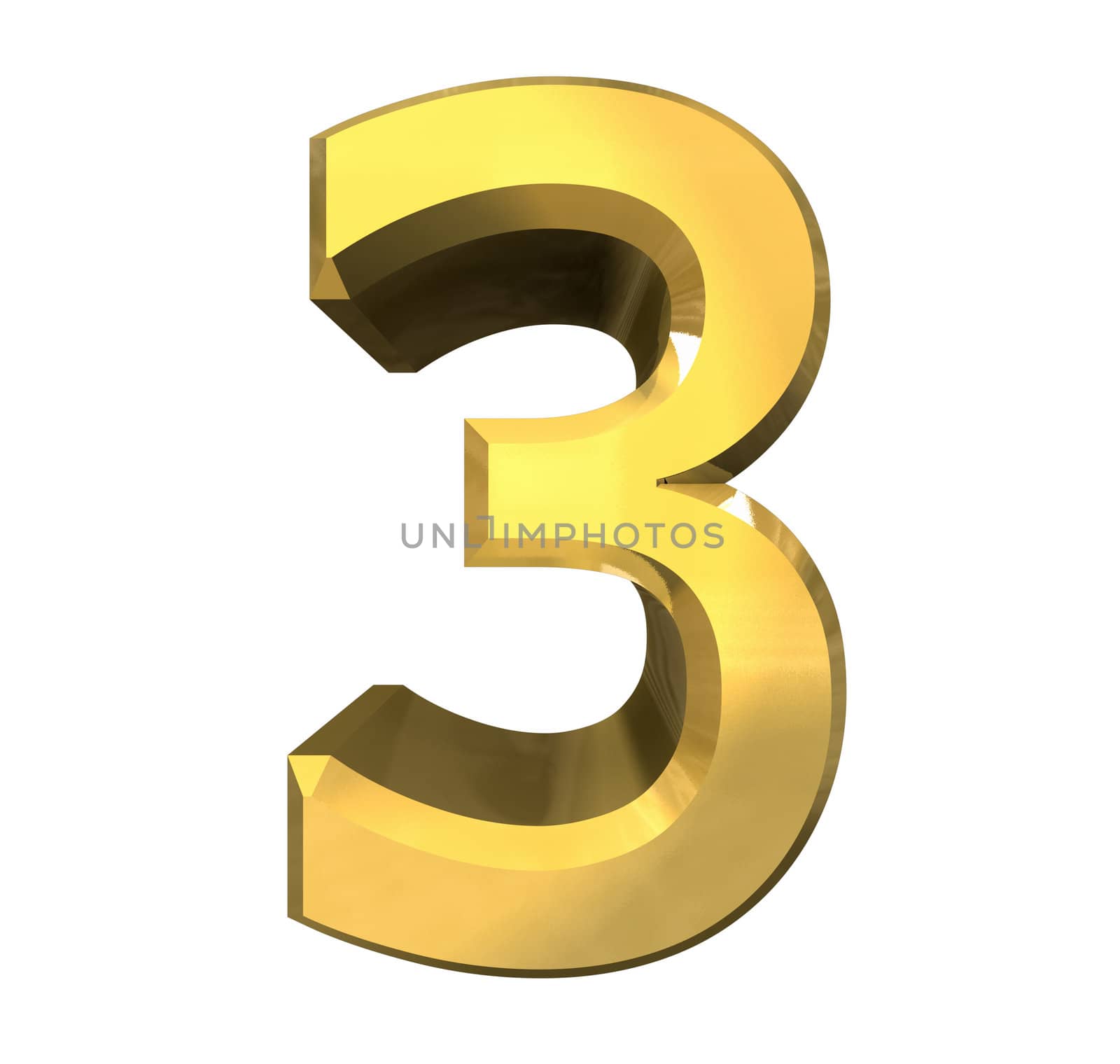 3d number 3 in gold - 3d made