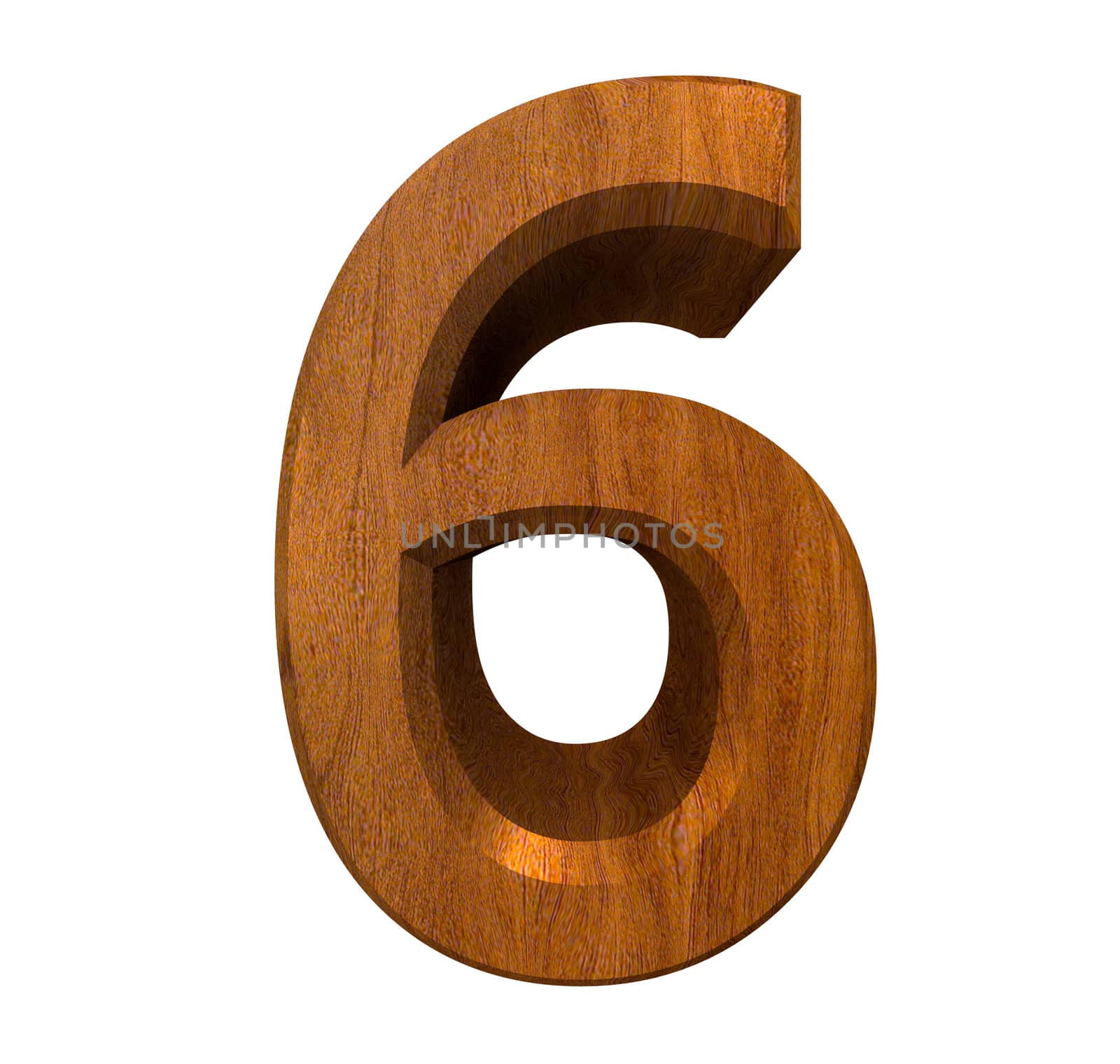 3d number 6 in wood - 3d made