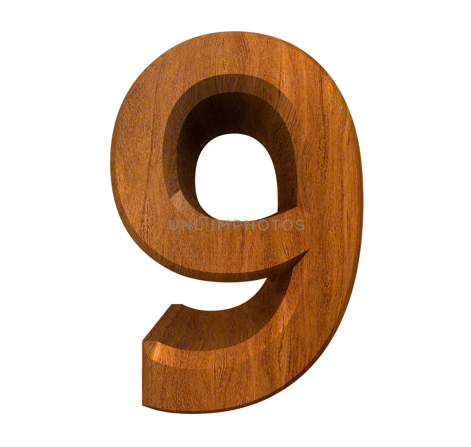 3d number 9 in wood - 3d made