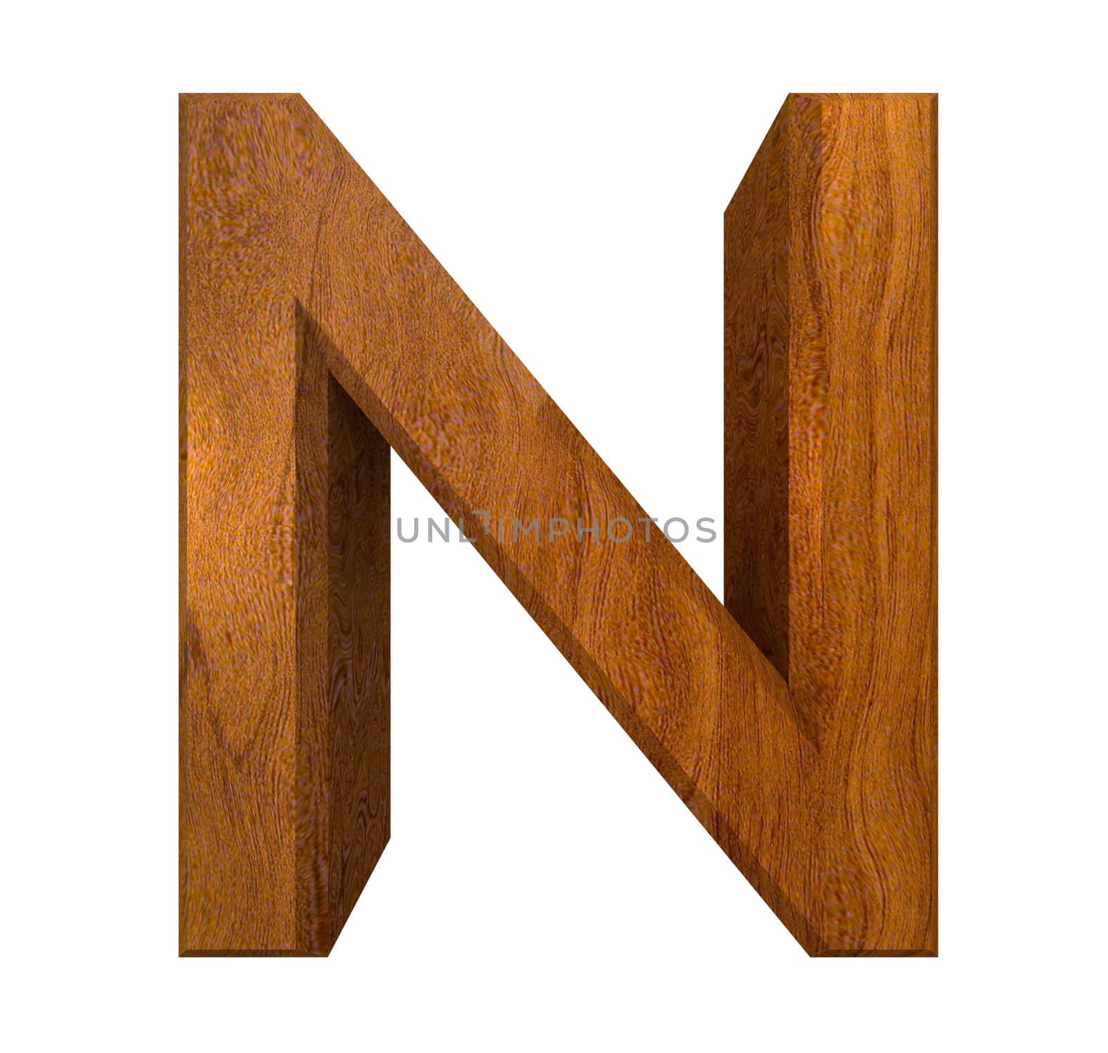 3d letter N in wood - 3d made