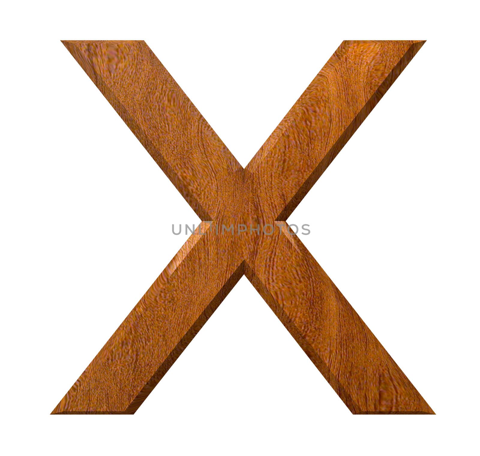 3d letter X in wood - 3d made
