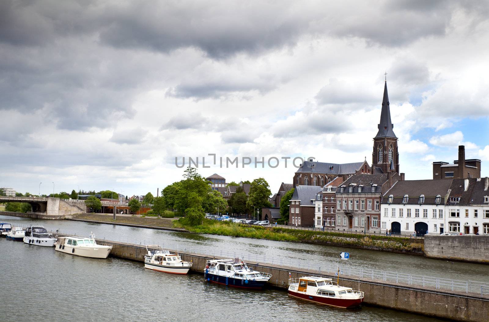 view on river in Maastricht city in Netherlands