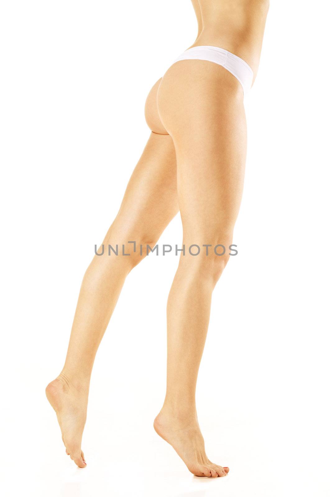 Slim woman legs over isolated white background