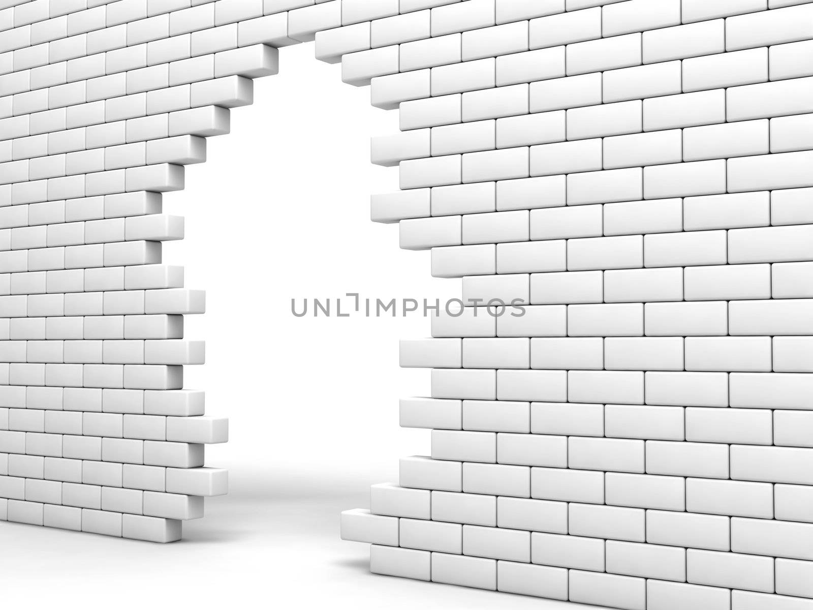 broken brick wall of white color
