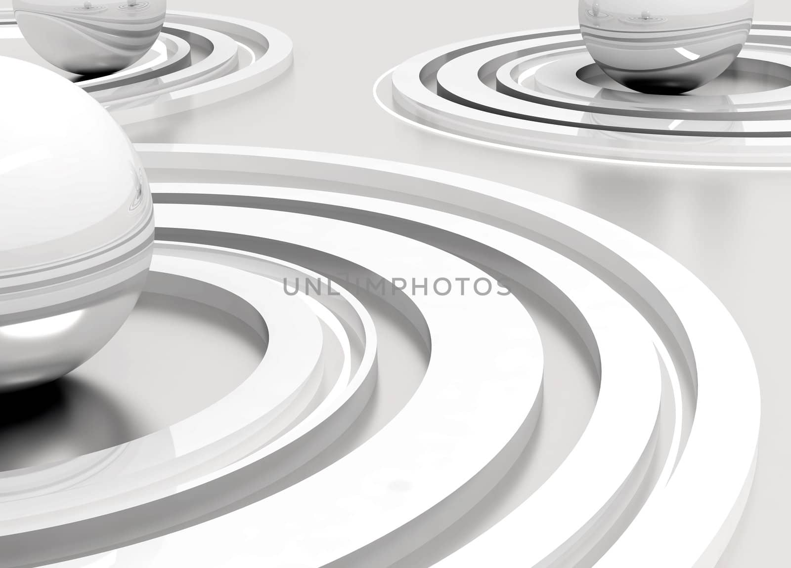 abstract metal polished spheres surrounded by lines on a grey background