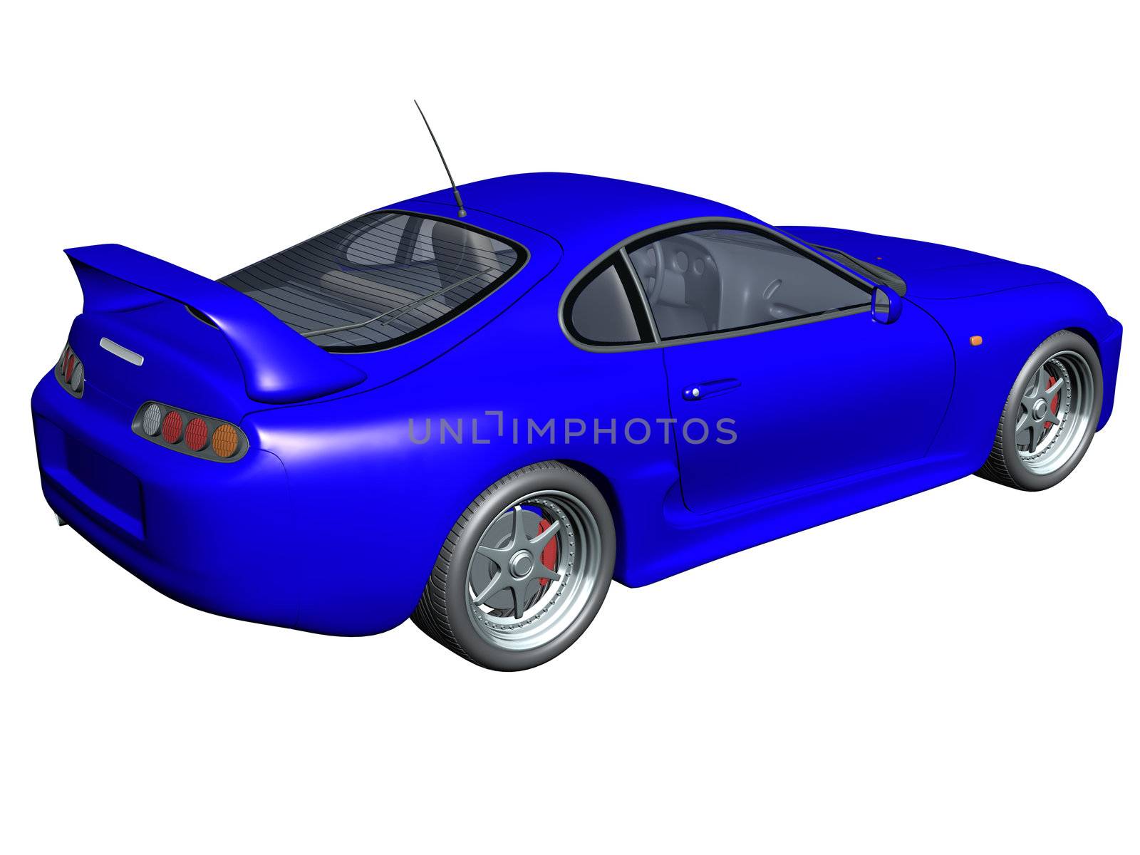 blue car of sports type on a white background