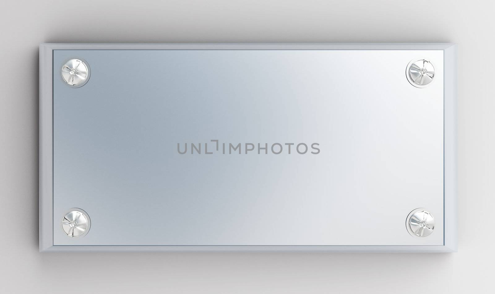 metallic tablet is bound screw-bolts on a white background