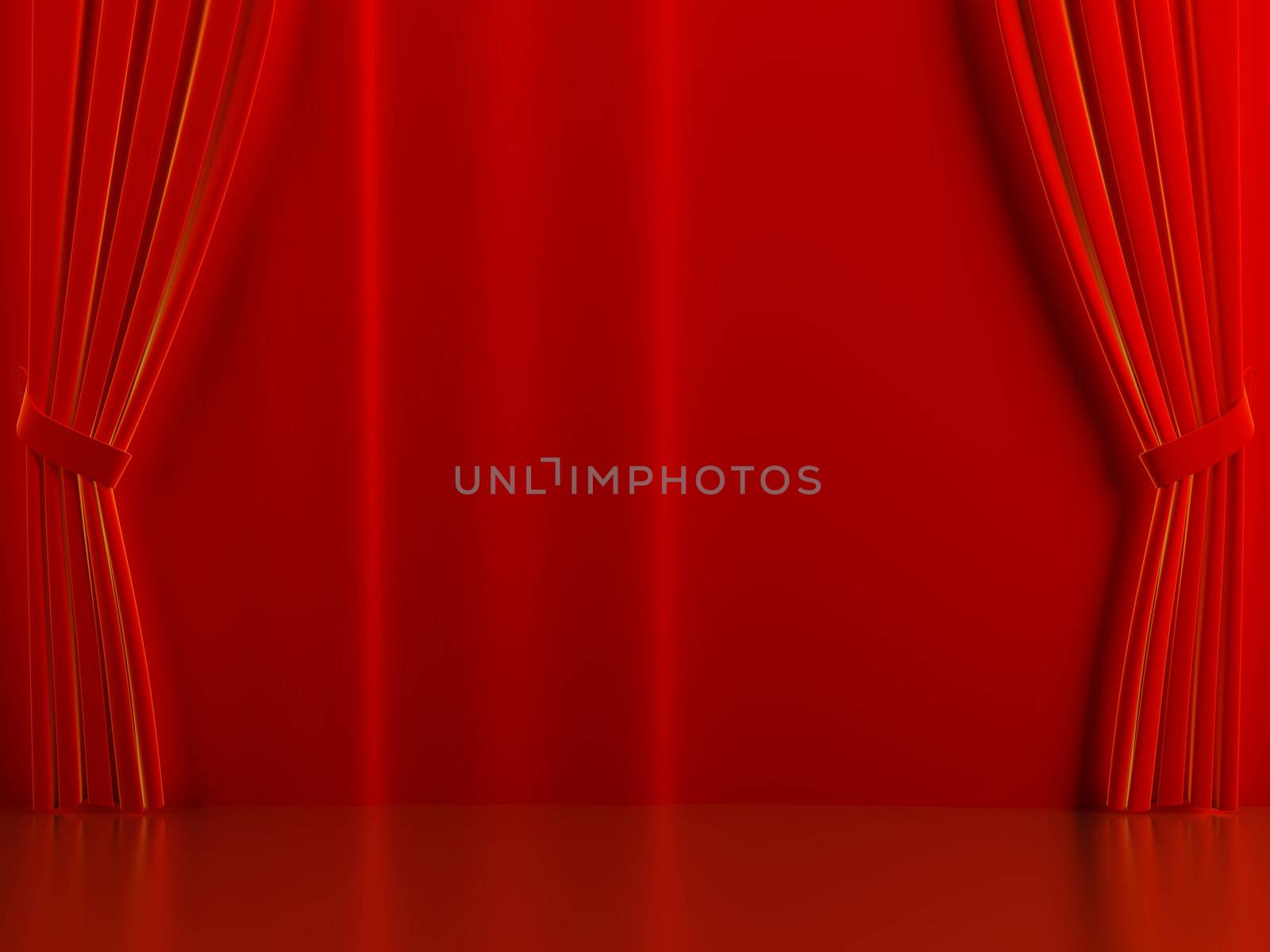 Brightly red curtains on a theatrical scene