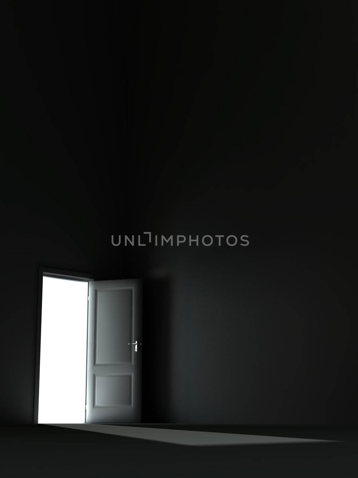 bright light from the unclosed door in a dark room
