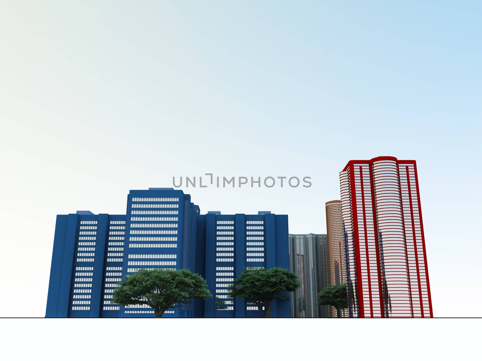 City quarter with modern houses and trees