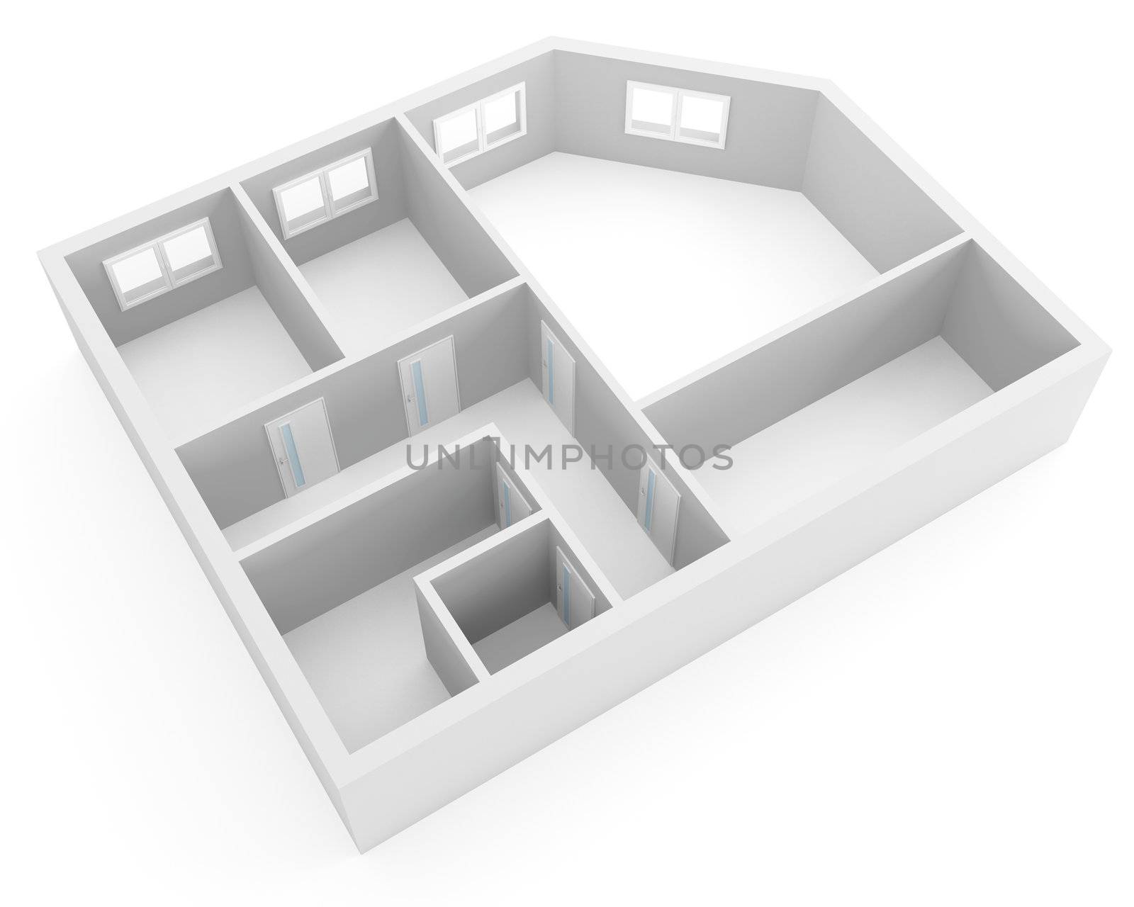 plan of modern apartment with empty rooms with windows and doors