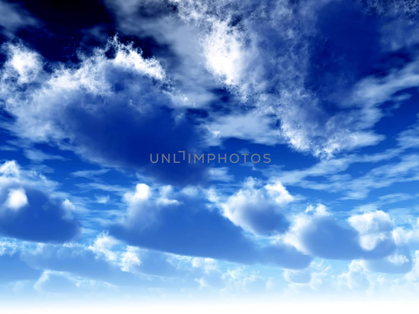 cumulus clouds soaring on the dark blue sky