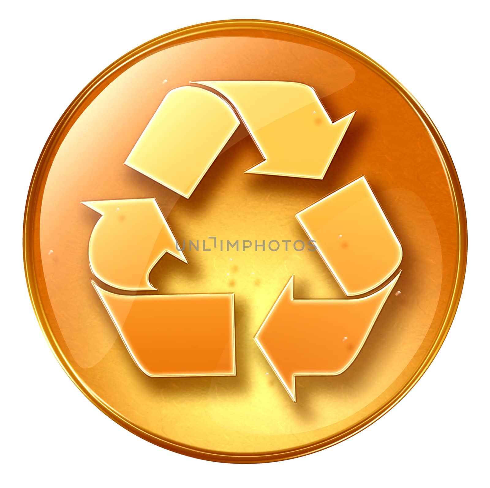 Recycling symbol icon yellow, isolated on white background.