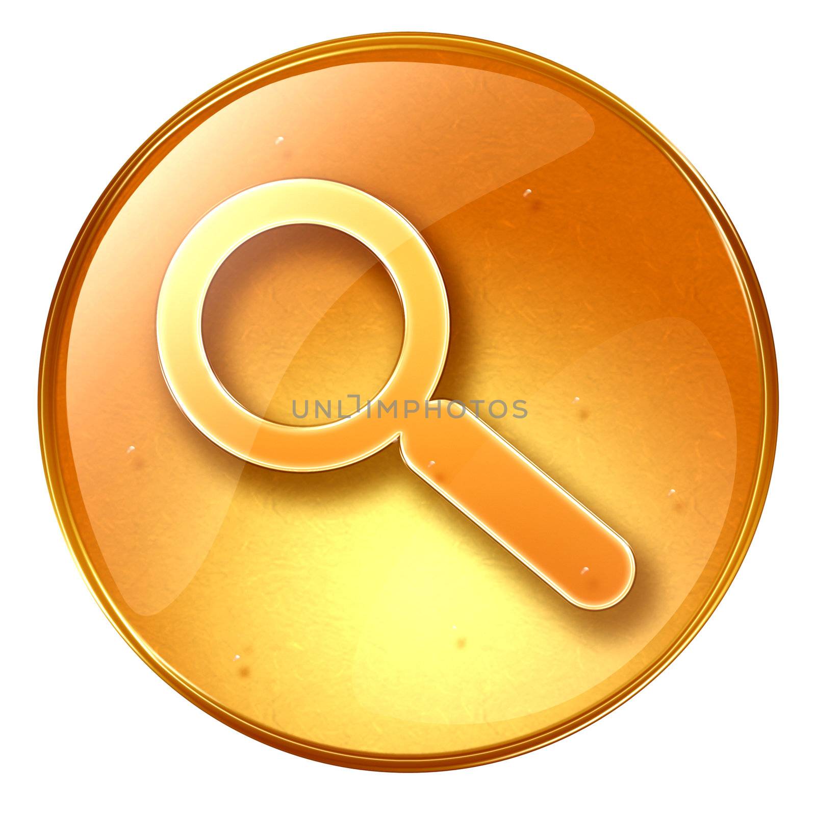 magnifier icon yellow, isolated on white background.