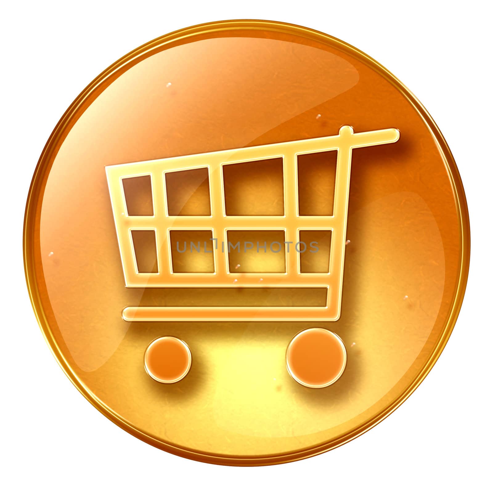 shopping cart icon yellow, isolated on white background.