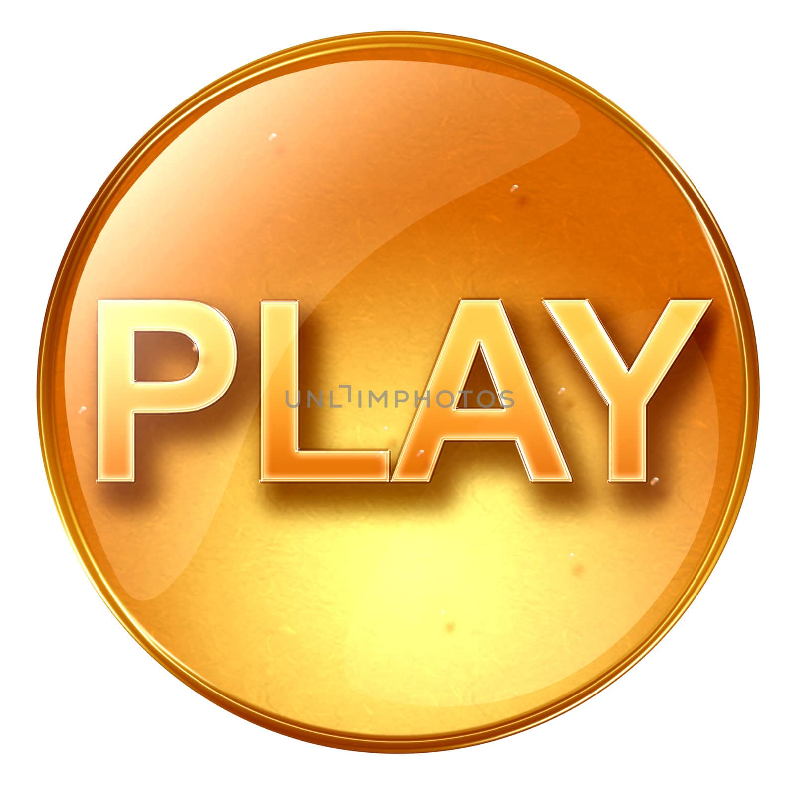 Play icon yellow, isolated on white background