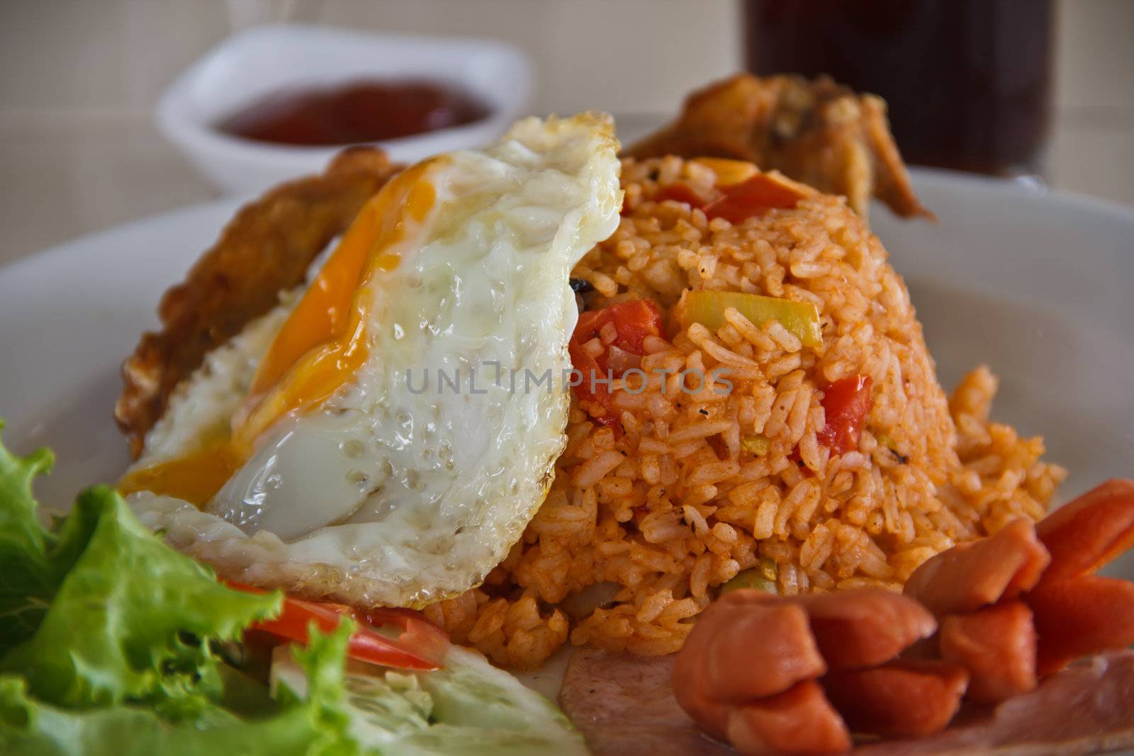American fried rice, egg and chicken