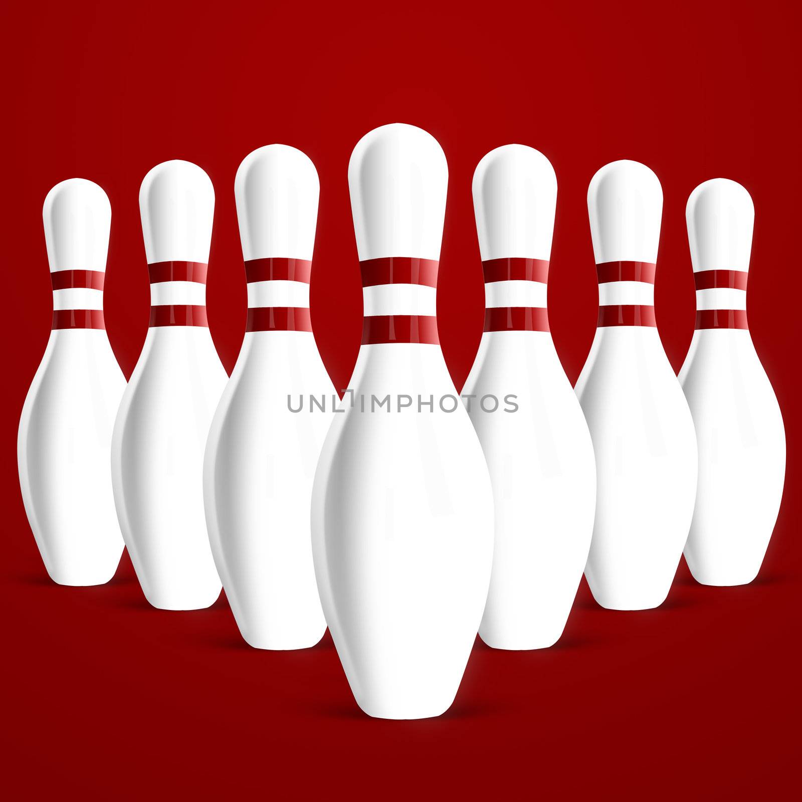 Bowling pins on red background